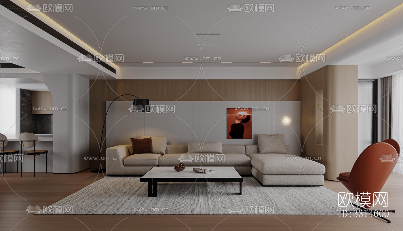 现代客餐厅效果图下载（渲染图1）