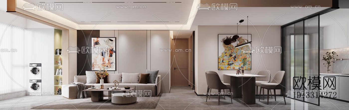 现代客餐厅效果图下载（渲染图5）