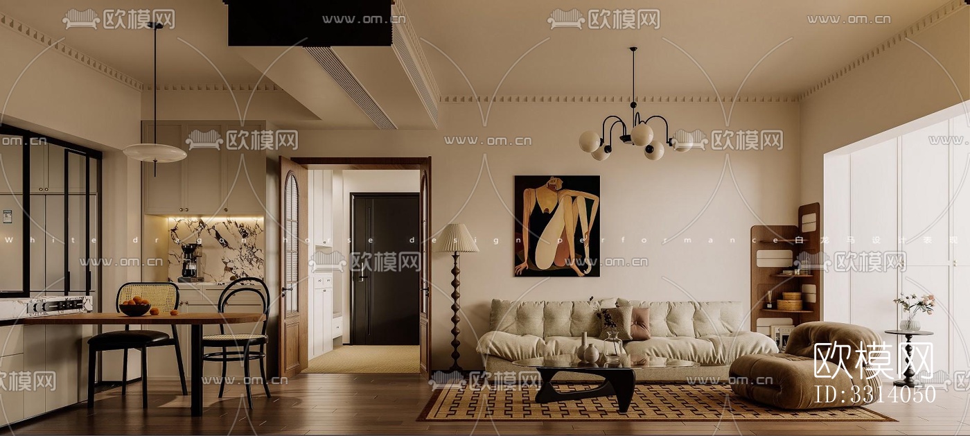 现代客餐厅效果图下载（渲染图1）