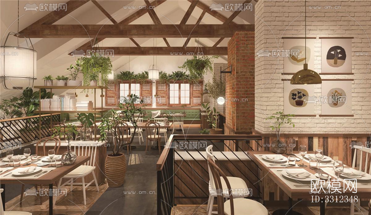 现代西餐厅效果图下载（渲染图1）