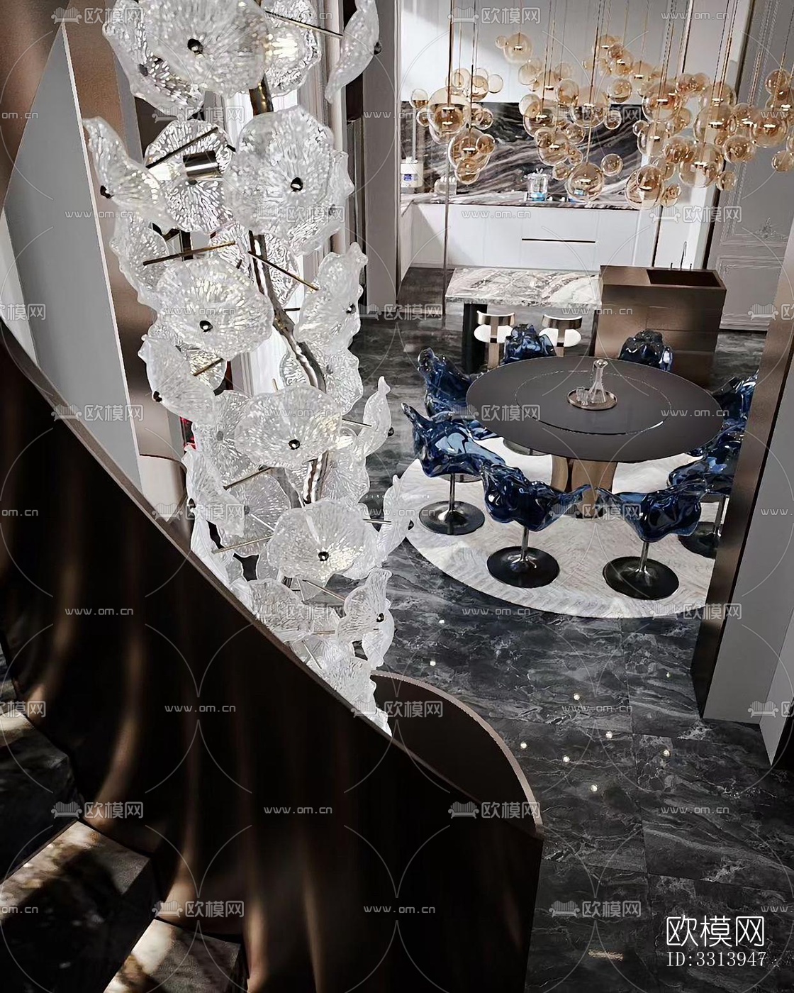 现代客餐厅效果图下载（渲染图3）