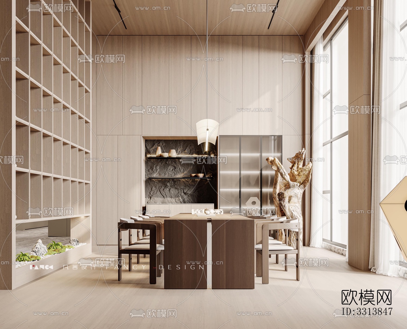 现代客餐厅效果图下载（渲染图1）