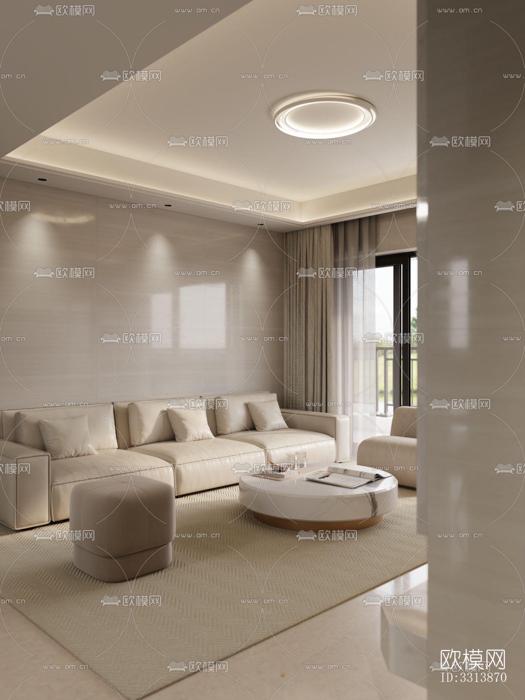 现代客餐厅效果图下载（渲染图1）