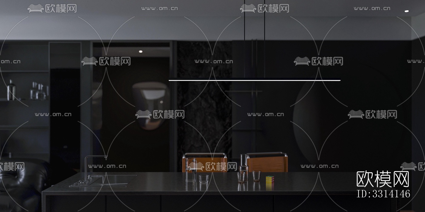 现代客餐厅效果图下载（渲染图1）