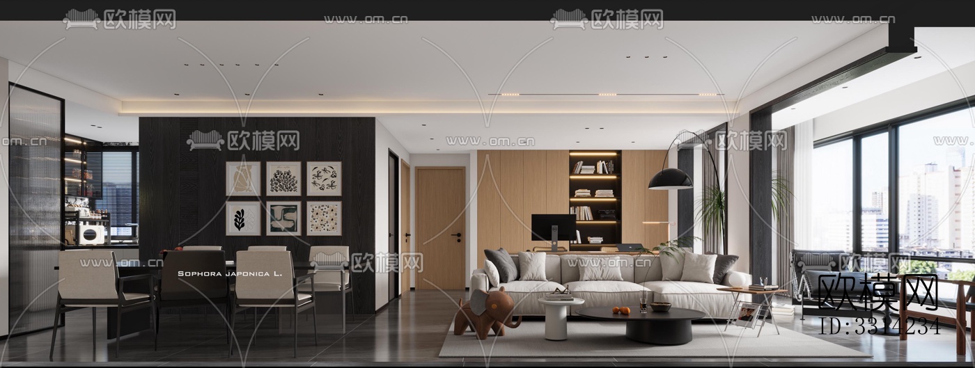 现代客餐厅效果图下载（渲染图1）