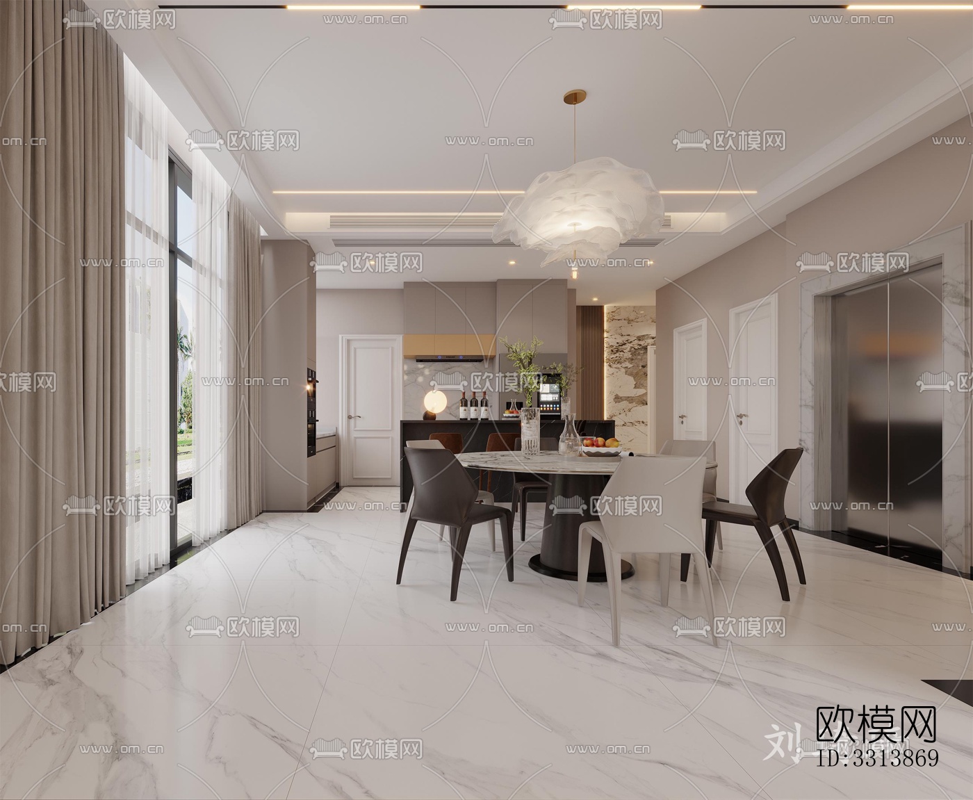 现代客餐厅效果图下载（渲染图6）