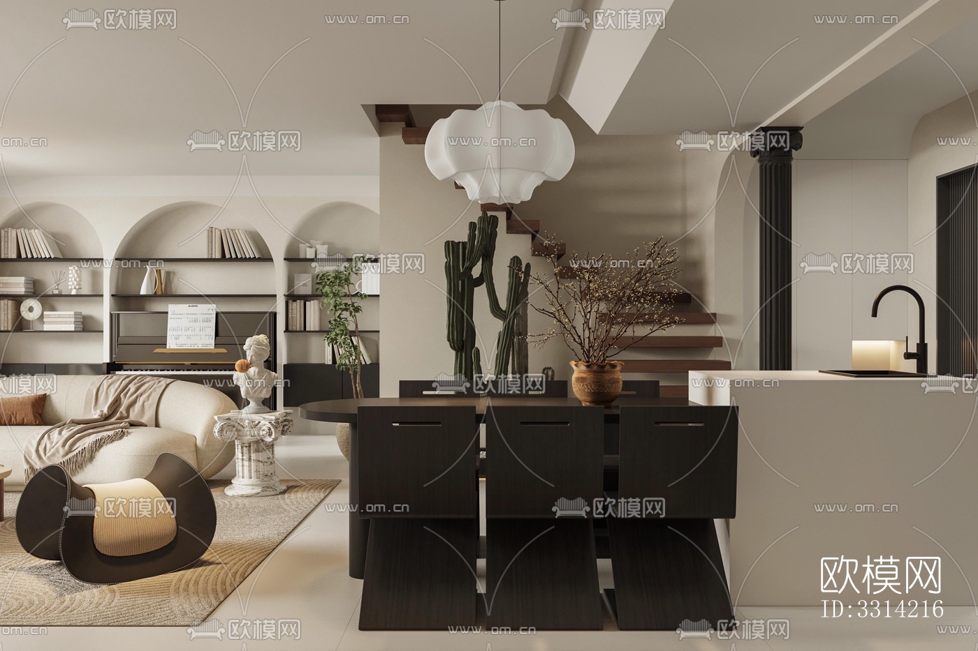 现代客餐厅效果图下载（渲染图7）