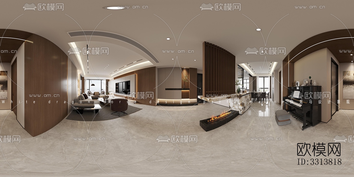 现代客餐厅效果图下载（渲染图6）