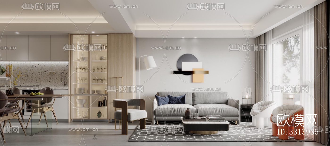 现代客餐厅效果图下载（渲染图3）