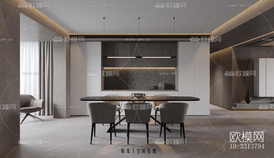 现代客餐厅效果图下载(渲染图9)