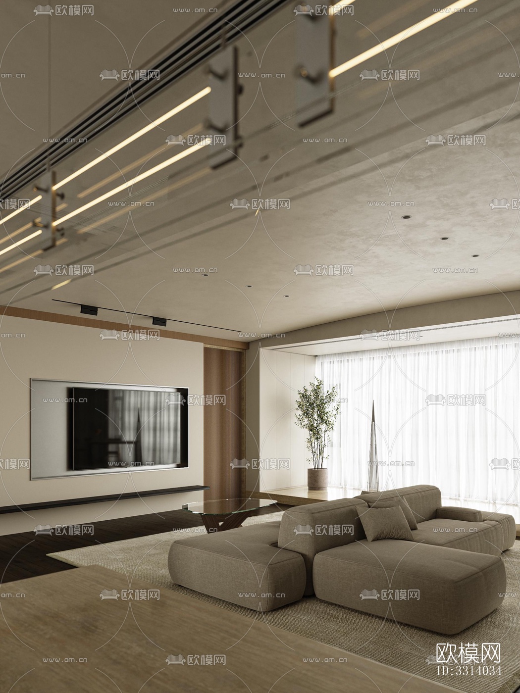 现代客餐厅效果图下载（渲染图1）