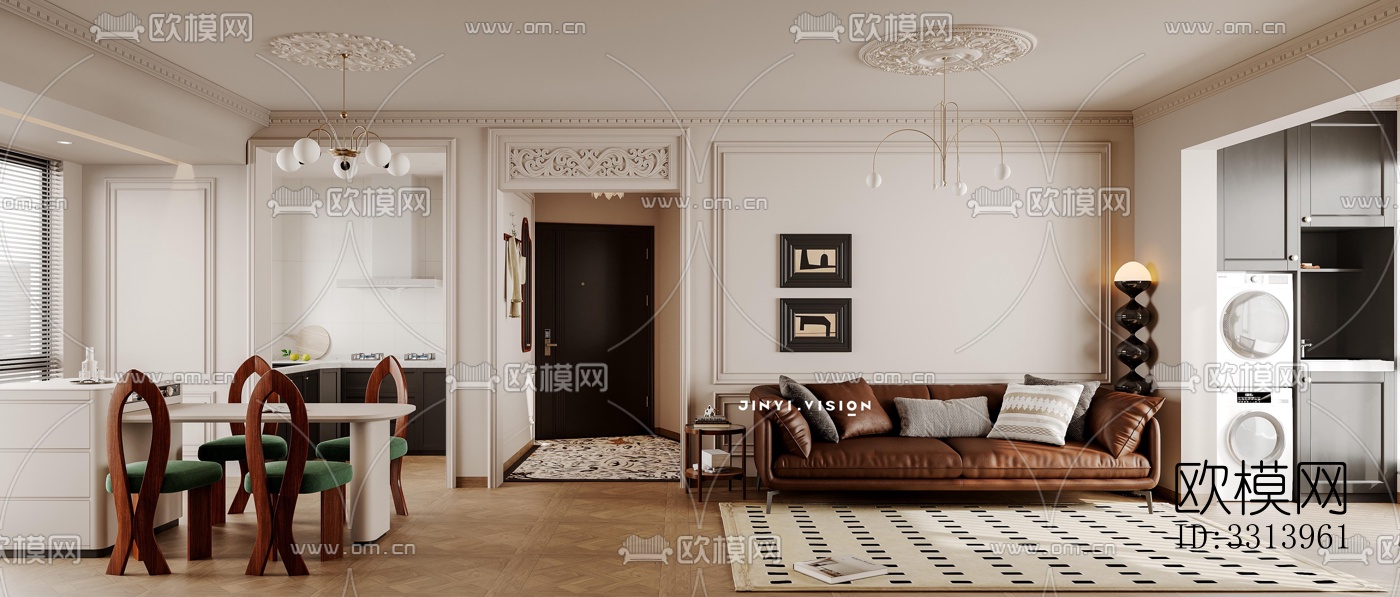 现代客餐厅效果图下载（渲染图1）