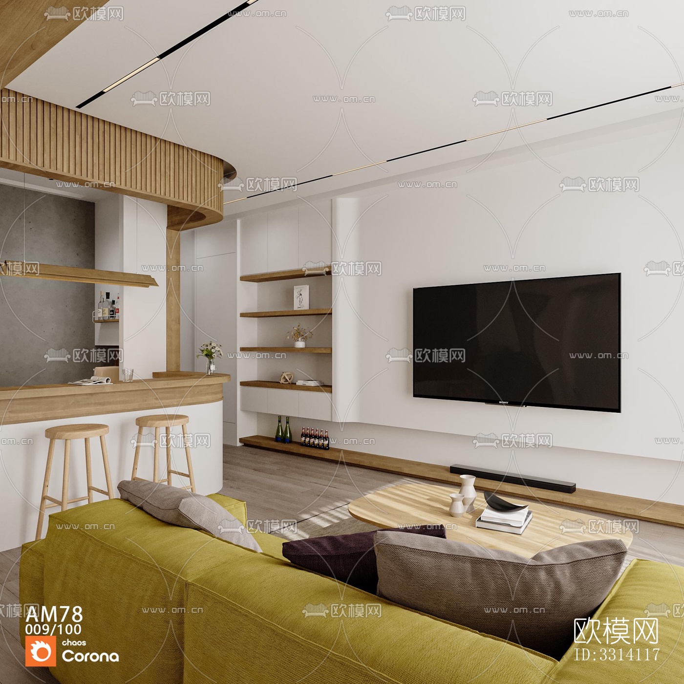 现代客餐厅效果图下载（渲染图4）