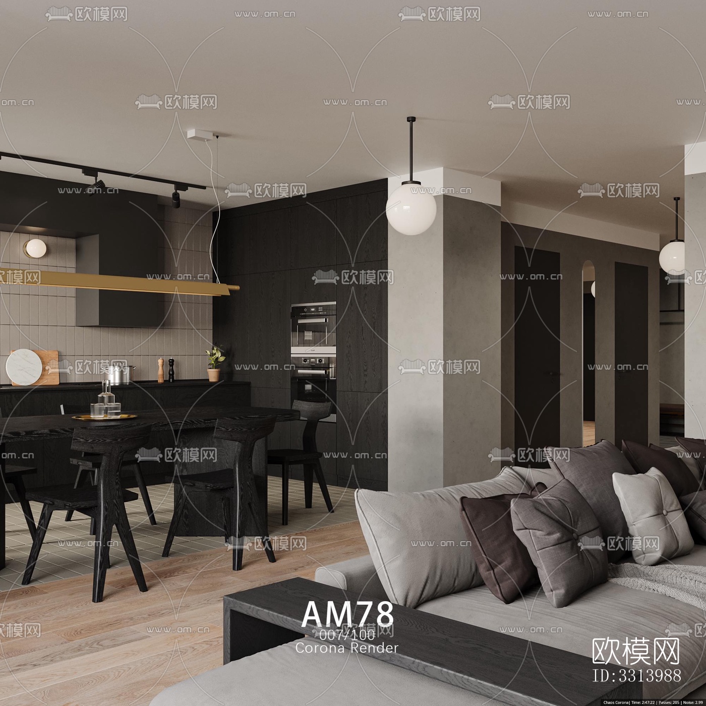 现代客餐厅效果图下载（渲染图12）