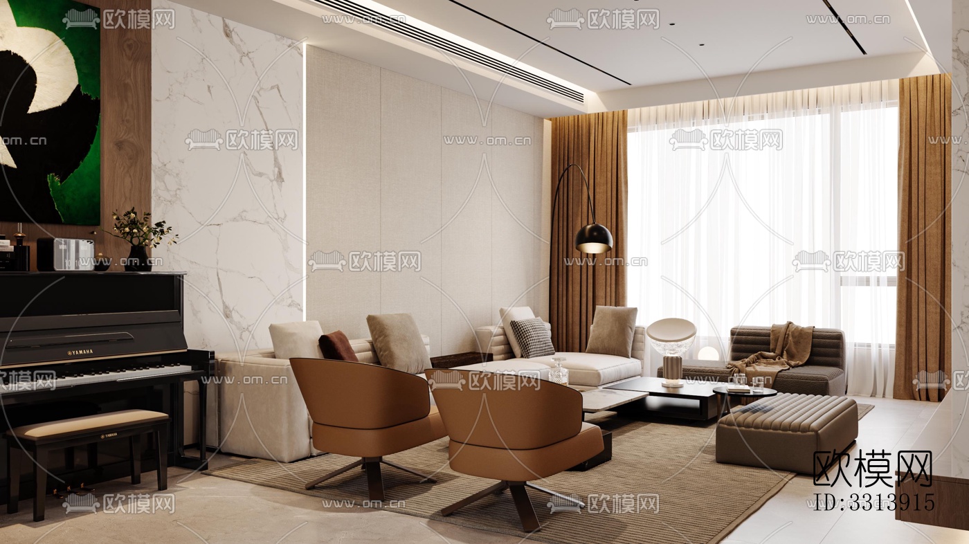 现代客餐厅效果图下载（渲染图6）