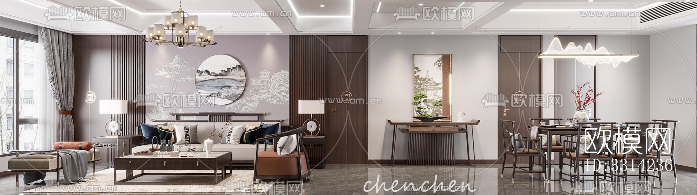 现代客餐厅效果图下载（渲染图4）