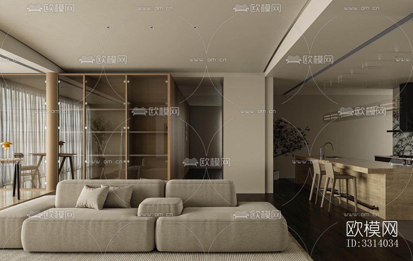 现代客餐厅效果图下载（渲染图3）