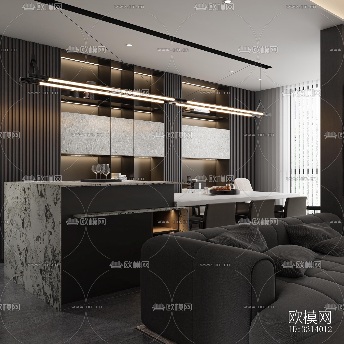 现代客餐厅效果图下载（渲染图9）