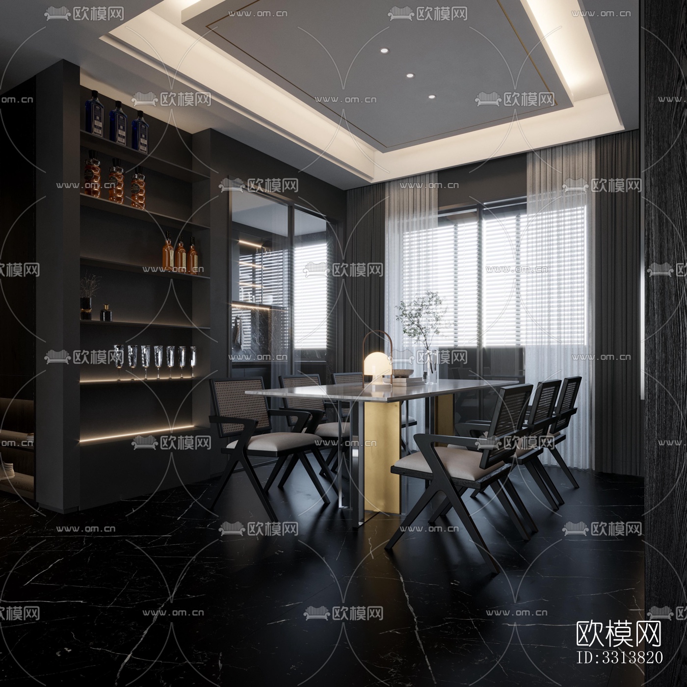 现代客餐厅效果图下载（渲染图4）