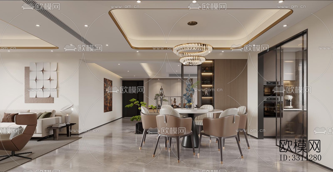 现代客餐厅效果图下载（渲染图3）