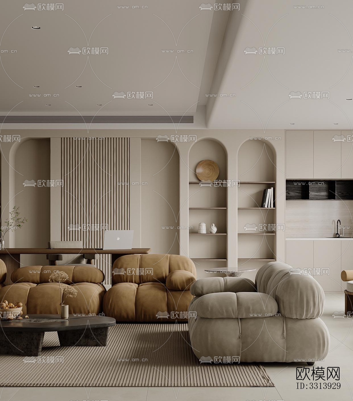 现代客餐厅效果图下载（渲染图2）