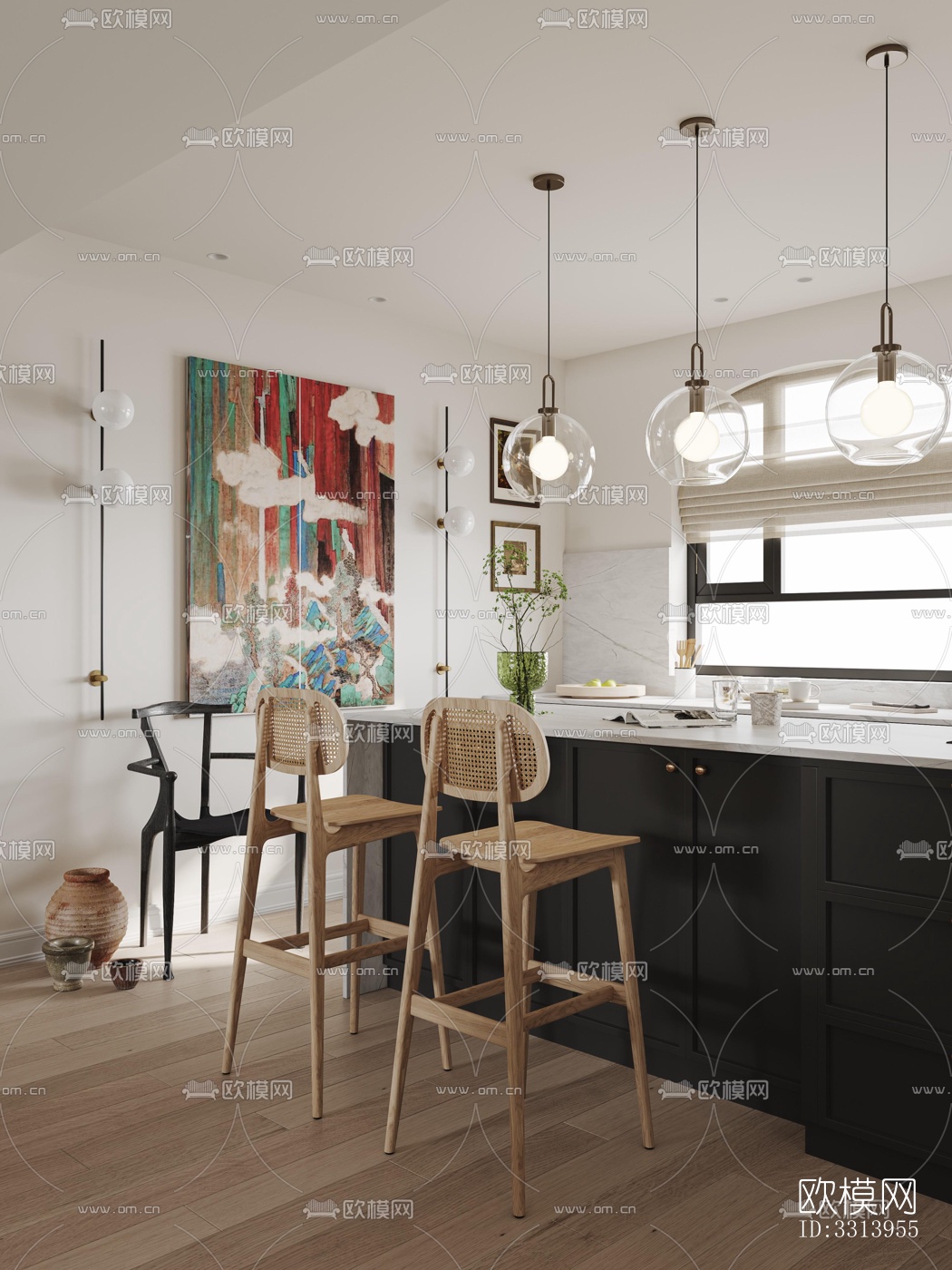 现代客餐厅效果图下载（渲染图4）