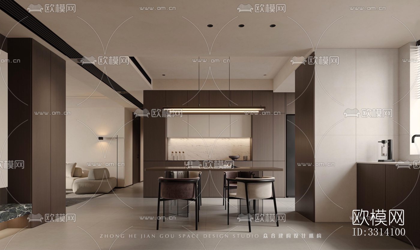 现代客餐厅效果图下载（渲染图1）