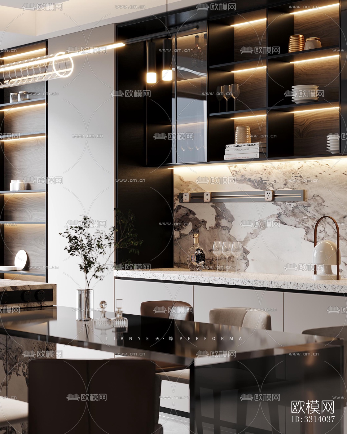 现代客餐厅效果图下载（渲染图6）