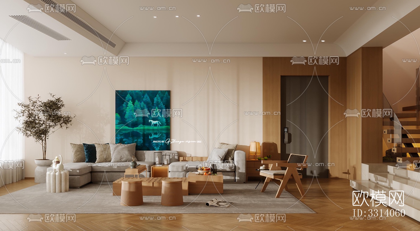 现代客餐厅效果图下载（渲染图1）