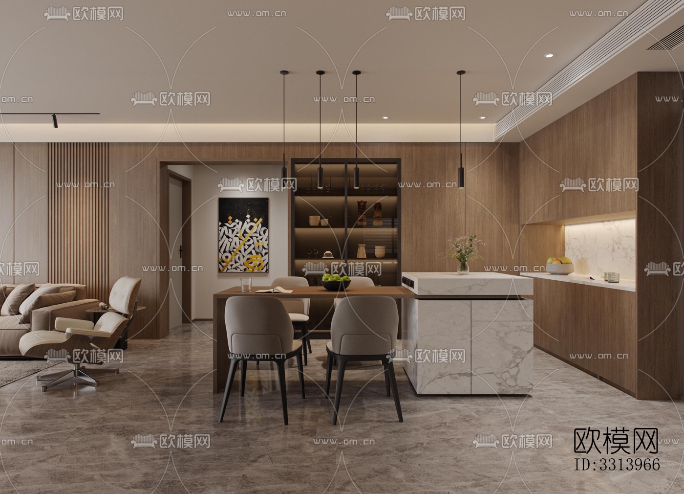 现代客餐厅效果图下载（渲染图7）