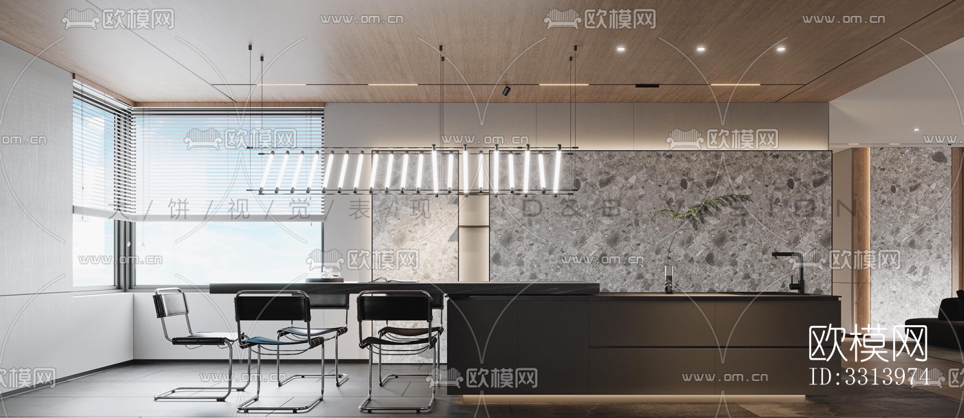 现代客餐厅效果图下载（渲染图4）