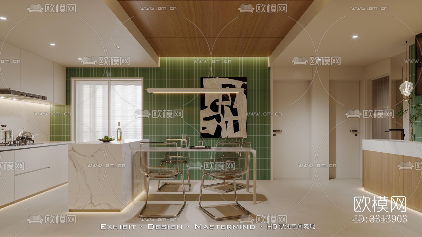 现代客餐厅效果图下载（渲染图3）