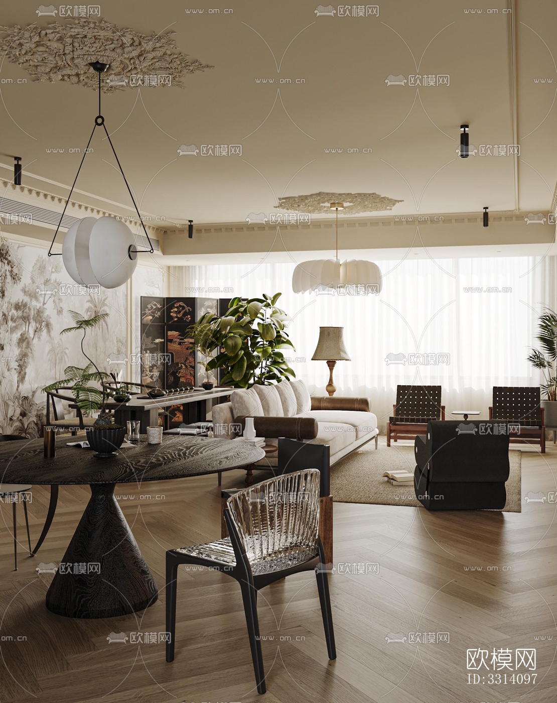 现代客餐厅效果图下载（渲染图5）