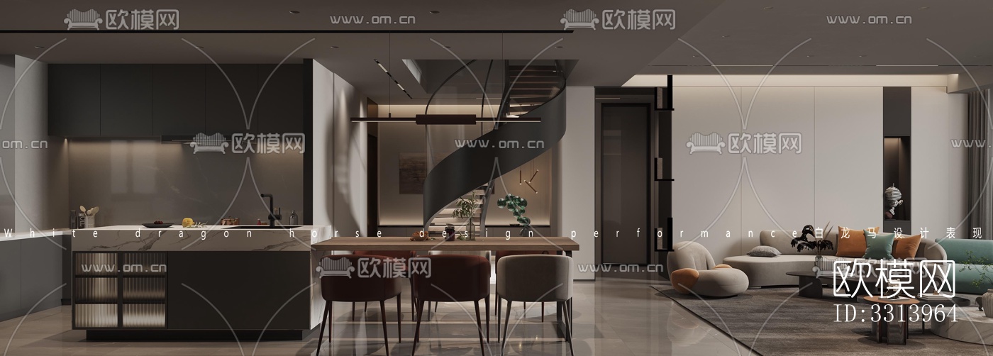 现代客餐厅效果图下载（渲染图7）