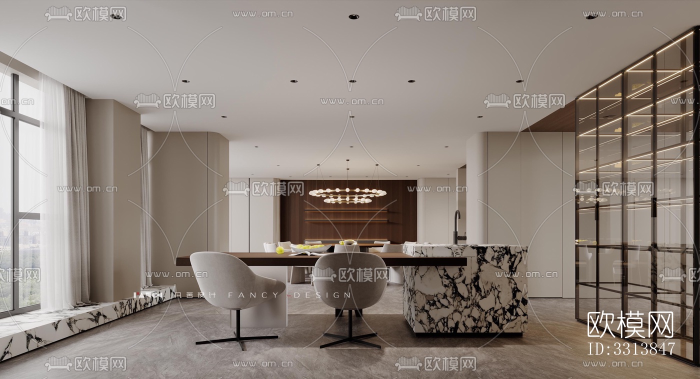 现代客餐厅效果图下载（渲染图7）