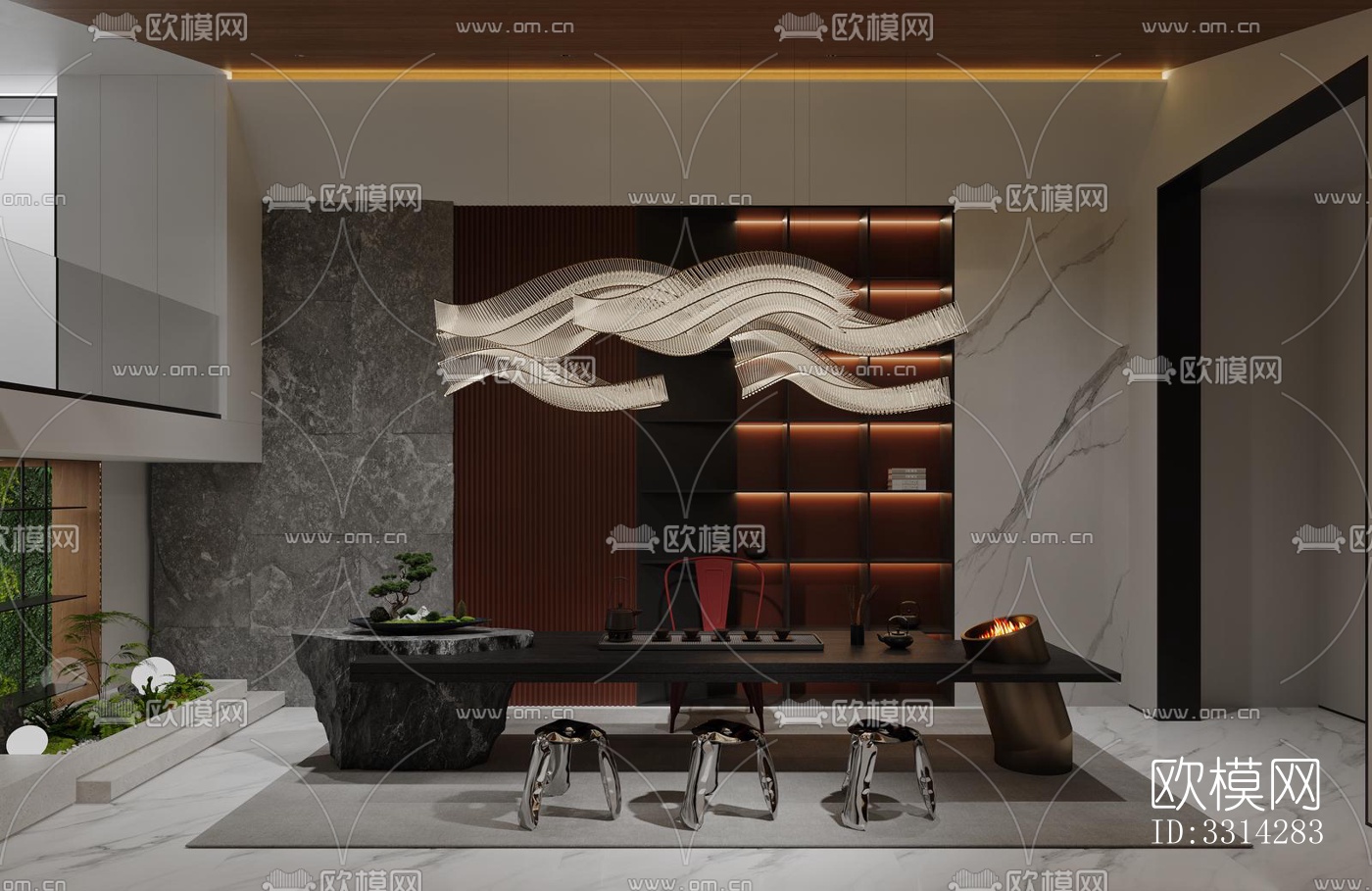 现代客餐厅效果图下载（渲染图6）