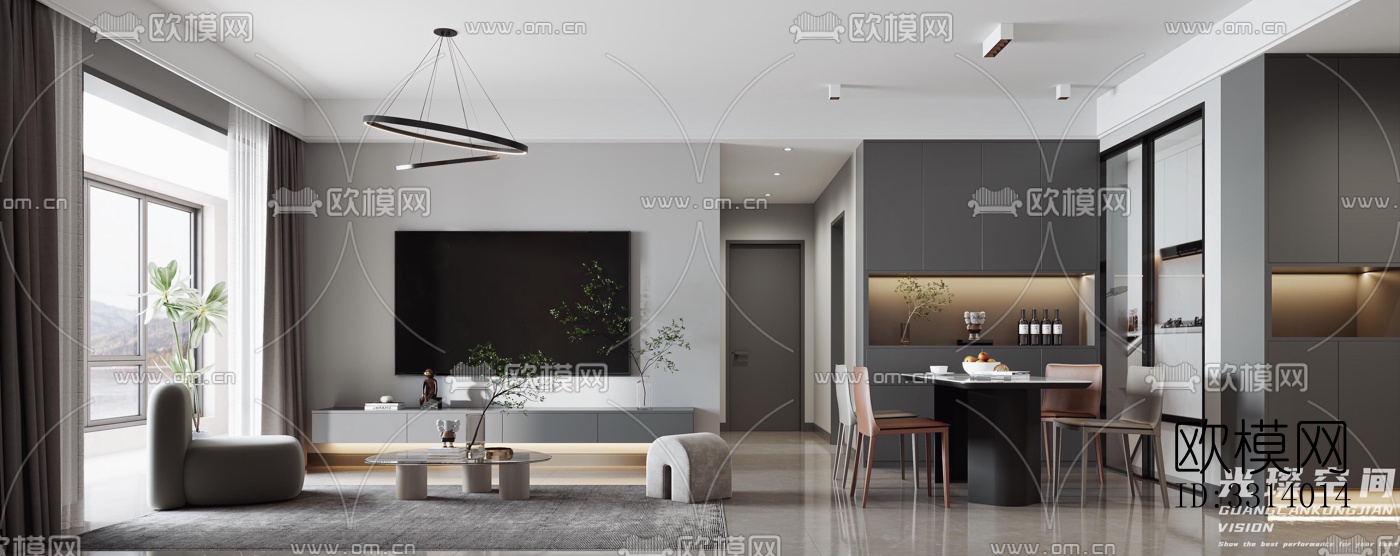 现代客餐厅效果图下载（渲染图9）