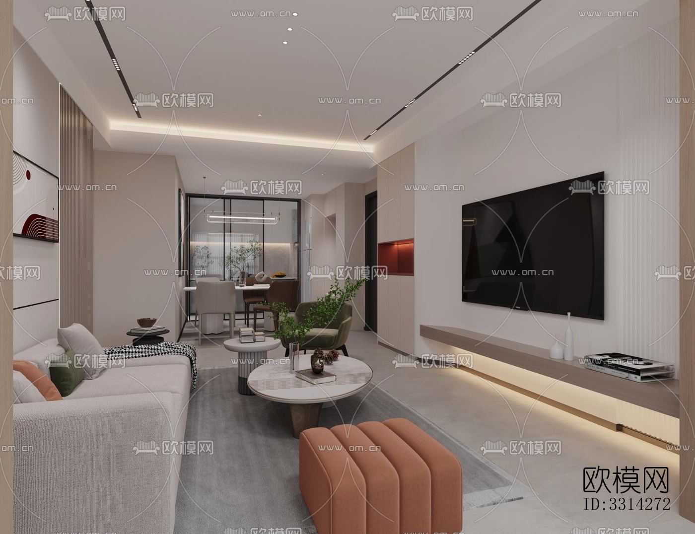 现代客餐厅效果图下载（渲染图3）