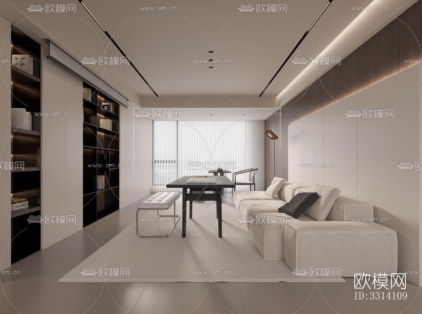 现代客餐厅效果图下载（渲染图1）