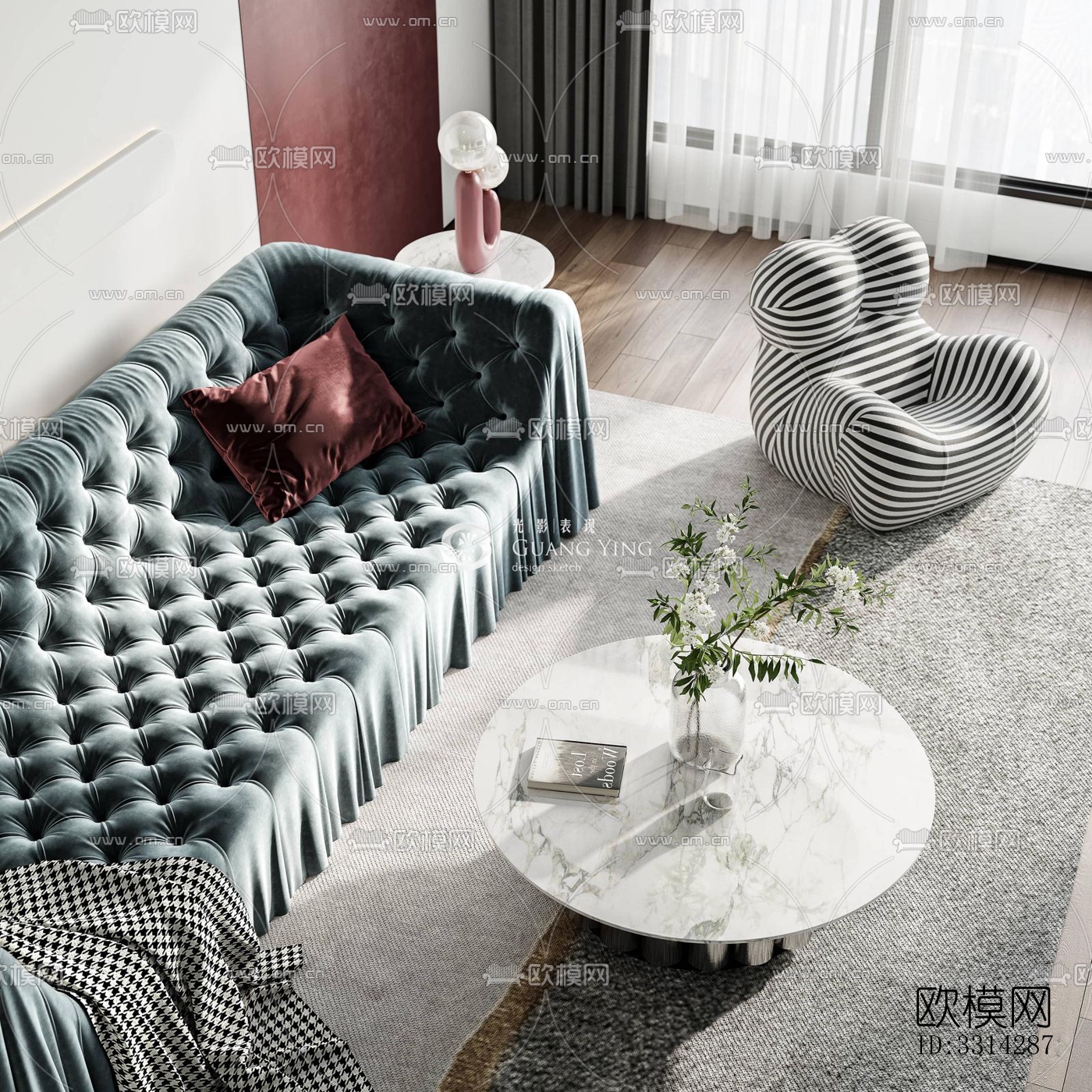 现代客餐厅效果图下载（渲染图3）