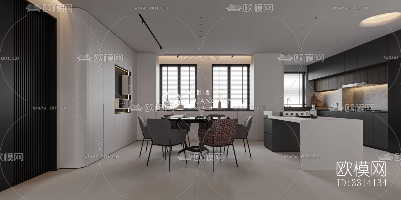 现代客餐厅效果图下载（渲染图6）