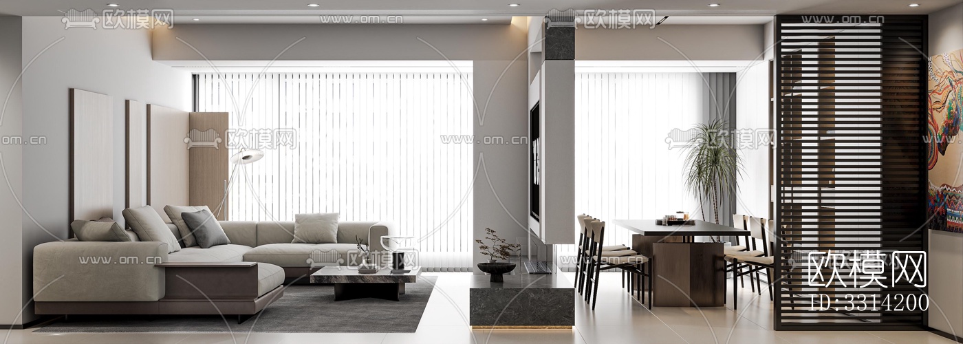 现代客餐厅效果图下载（渲染图5）