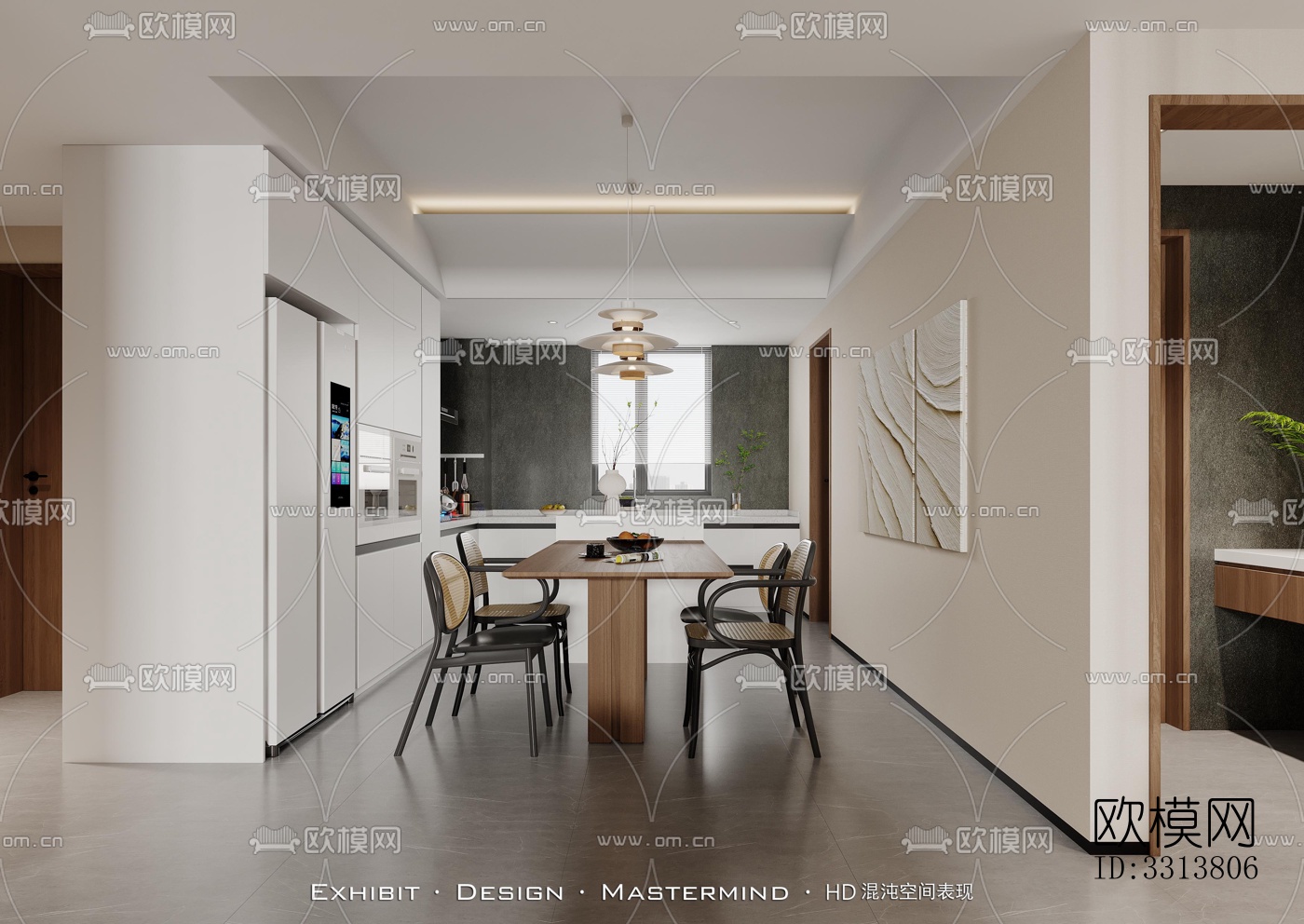 现代客餐厅效果图下载（渲染图4）