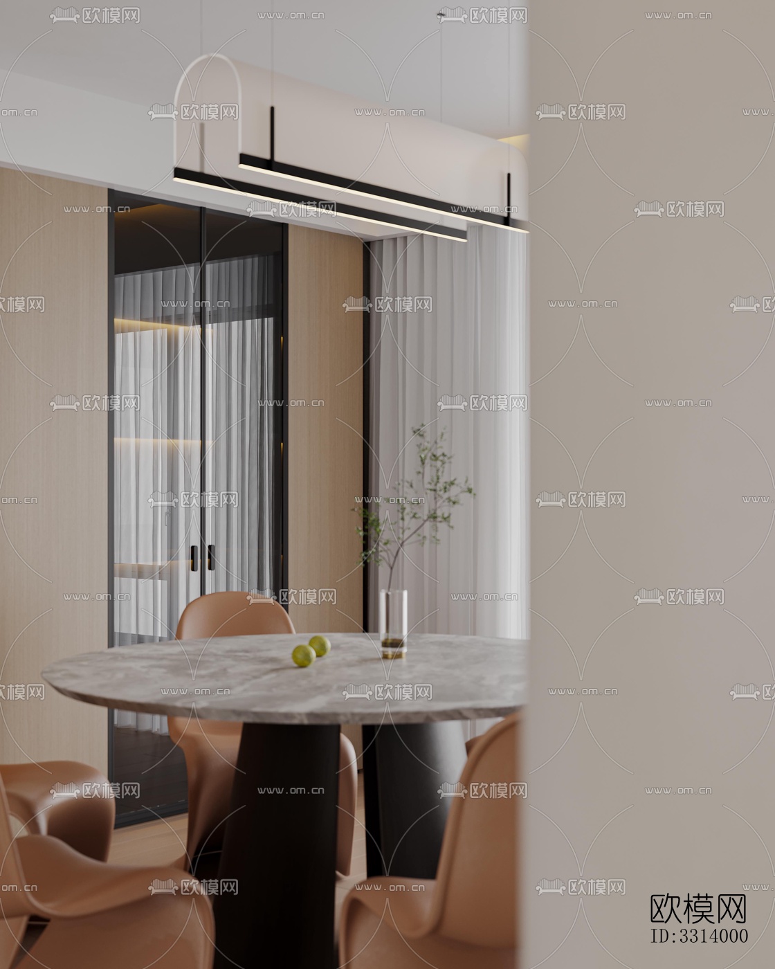现代客餐厅效果图下载（渲染图6）