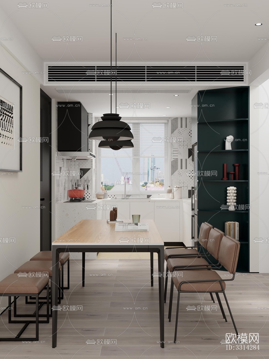 现代客餐厅效果图下载（渲染图5）