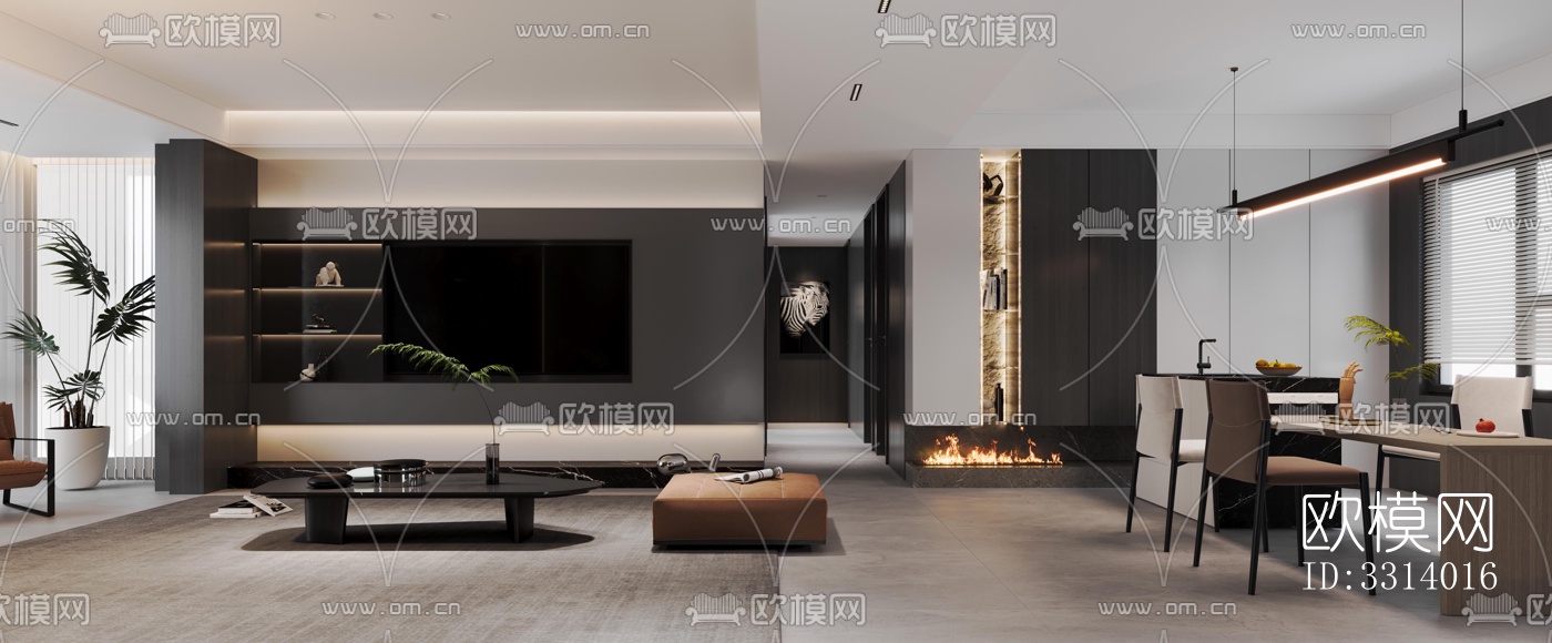 现代客餐厅效果图下载（渲染图4）