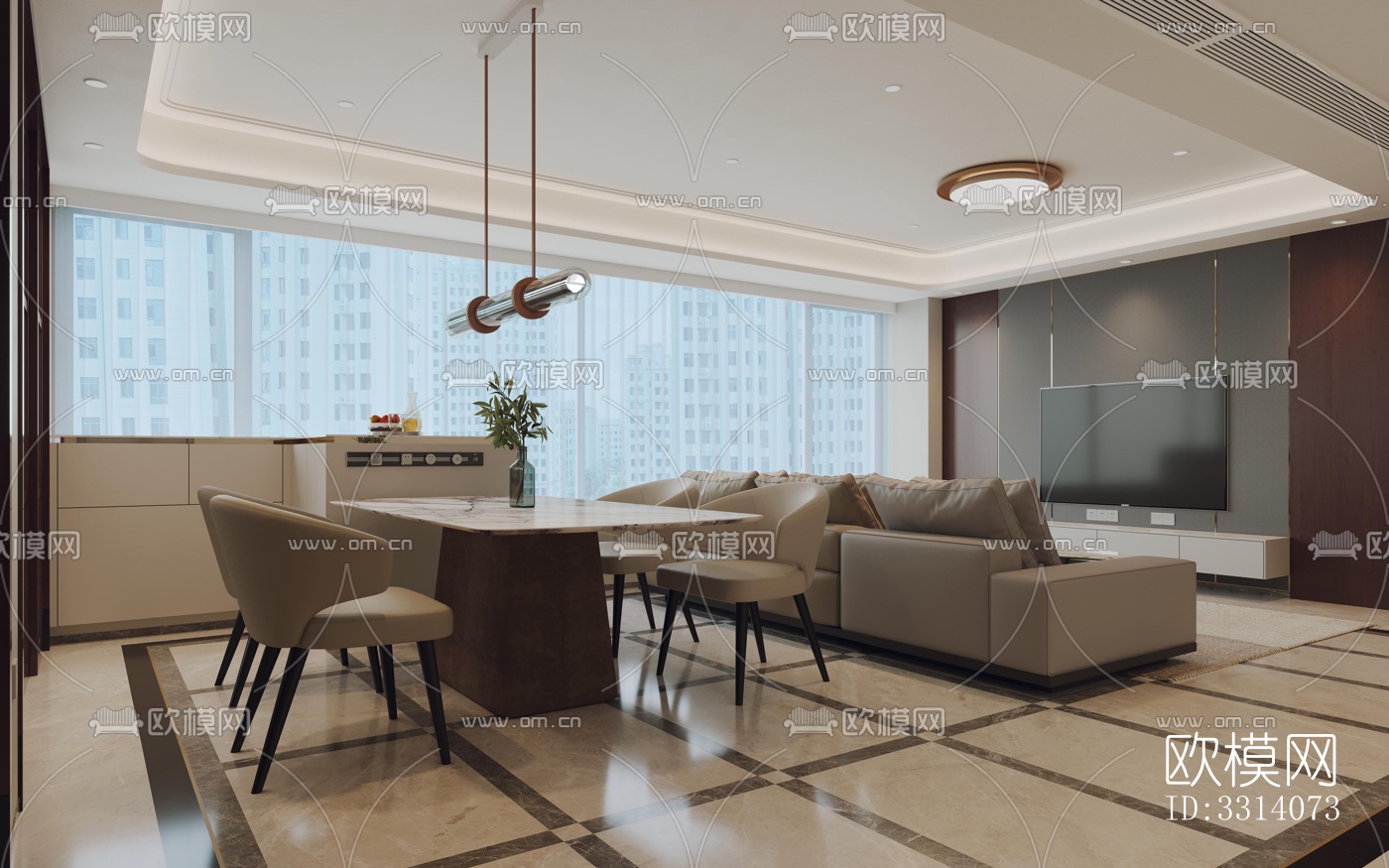 现代客餐厅效果图下载（渲染图3）