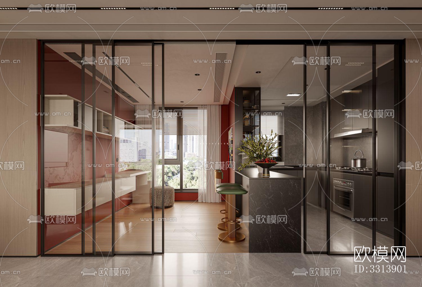 现代客餐厅效果图下载（渲染图8）