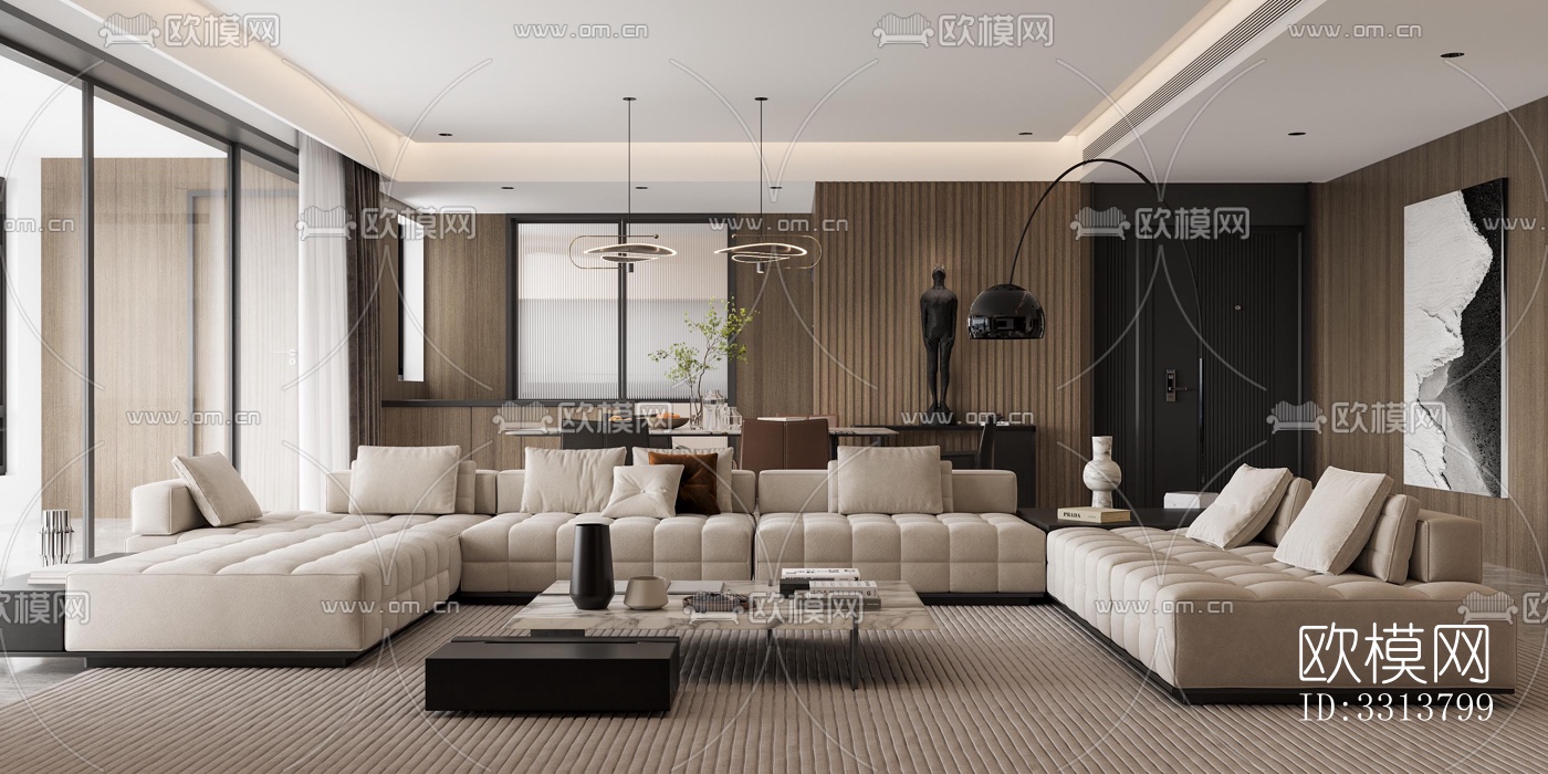 现代客餐厅效果图下载（渲染图1）