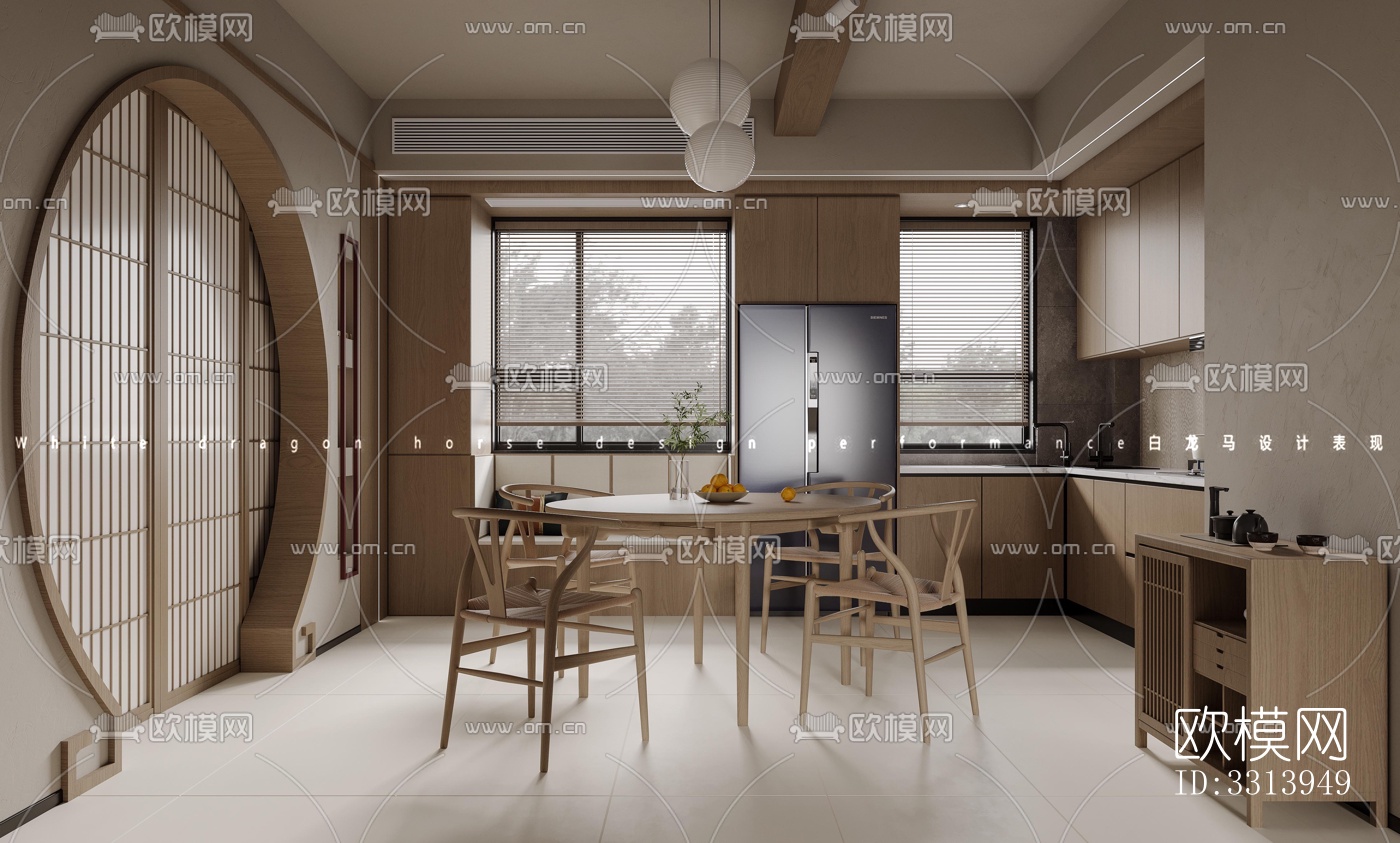 现代客餐厅效果图下载（渲染图1）